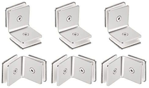 sourcing map Stainless Steel 90 Degree Glass Clamp, 6pcs for 8-12mm Thickness Double Side Square Frameless Glass Corner Clamp Bracket Clip for Shower Door, Bright Silver