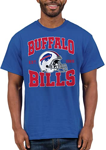 Junk Food Abbigliamento x NFL - Buffalo Bills - Casco da Squadra - Maglietta a Maniche Corte da Uomo e Donna, Taglia 2 XL