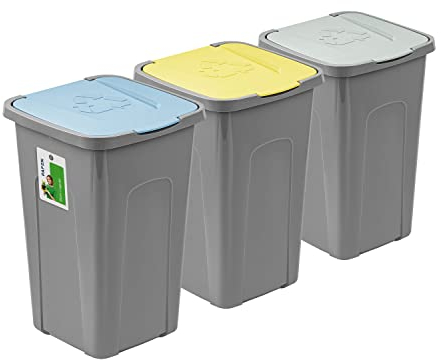 PAFEN grande poubelle 50l avec couvercle - lot de 3 poubelles 550 x 365 x 370 mm - poubelle de séparation poubelle tri des déchets collecteur de déchets