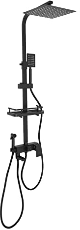 Duschset mit Ablage Duschsystem mit Regendusche Handbrause Duschpaneel Wasserfall Edelstahl Duscharmatur Schwarz