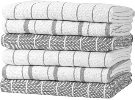 Zeppoli Classic Kitchen Towels - 6 Pack 100% Natural Cotton Towel Set, Reusable Wash Cloths, Absorbent Dish Towels, Machine Washable Hand Towels, Kitchen Essentials, 20” x 28” - Gray VAR