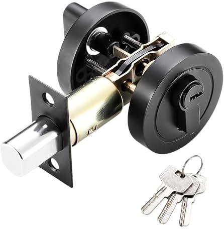 YOYIAG Round Deadbolt Lock: 35-55 mm Single Cylinder Deadbolt with 3 Keys, Modern Door Lock for Front, Entrance and Passage Doors (Black)