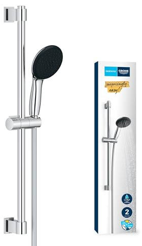 GROHE Vitalio Start 110, Ensemble de Douche avec Douchette Ronde 2 jets, Barre 60cm, Flexible 1,75m, Economie d'Eau, A coller avec GROHE QuickGlue ou à visser, Chromé, 27948001