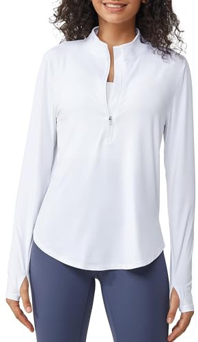 G4Free Workout Tops for Women UV Protection Shirts UPF 50+ Long Sleeve Athletic Golf Shirts Lightweight Running Hiking Pullover(White,M)
