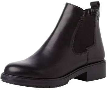 Tamaris Botines Chelsea de Piel para Mujer, Tacón Cuadrado, Cómodos, Negro, 40 EU