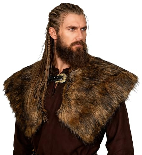 keland Hombre Vikingo Collar de Cuello de Piel Sintética Bufanda Accesorio de Disfraz (Y-Amarillo)