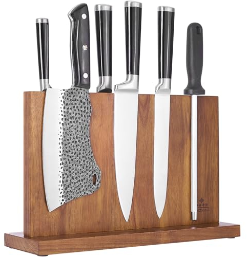 ENOKING Grand Porta Coltelli Cucina 38,6 x 23 cm, Portacoltelli da Cucina Doppio Lato Magnetico, Ceppo Coltelli da Cucina Vuoto, Ceppo Portacoltelli Premium Magnetico Senza Coltelli - Acacia