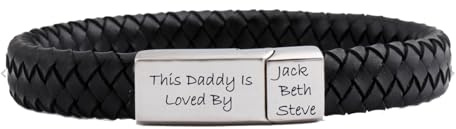 My Giavelle Custom Men's Bracelet Black with Black Clasp | Engraved with Loved Ones' Names | Beautiful Gift for Dad, Husband, or Partner | Perfect for Anniversaries & Love-Filled Moments