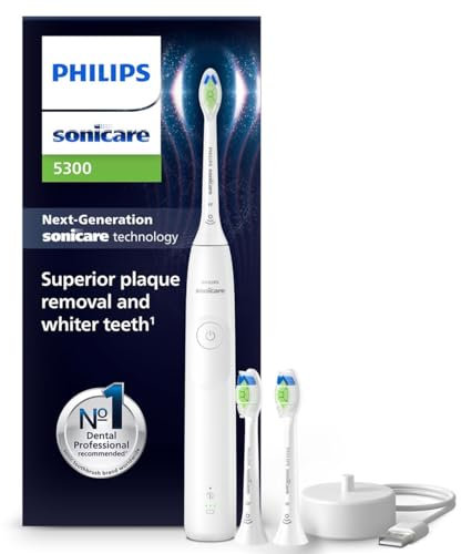 Philips Sonicare 5300 spazzolino elettrico sonico con 2 livelli di intensità, avviso di pressione, EasyStart, Smartimer e BrushPacer, bianco, modello HX7108/04 [Nuova tecnologia]