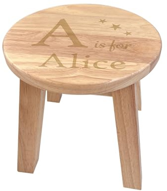 The Lovely Keepsake Company Personalised Wooden Alphabet Stool - Engraved Child's Name & Initial, Solid Wood Toddler Seat, Nursery Decor Gift | 26cm Wide X 26cm High