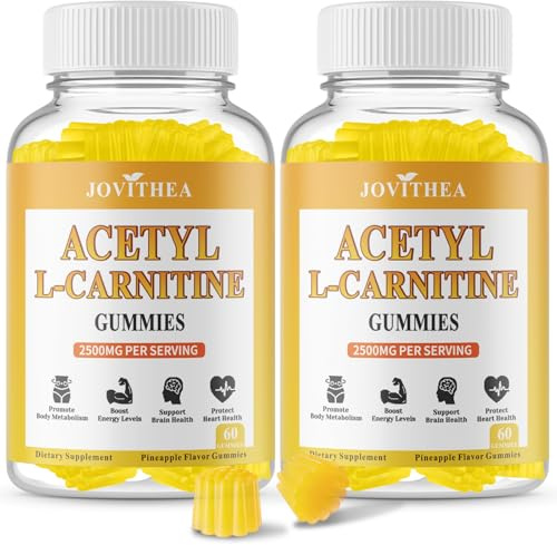 2 Pack Acetyl L-Carnitine Gummies Sugar Free, Premium L-Carnitine Supplement for Women & Men, ALCAR Supplement for Energy, Muscle, Focus & Brain Support, Gluten-Free, Non-GMO, Vegan, 120 Count