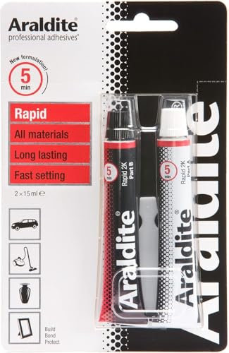 ASA® Araldite Rapid Epoxy - Adhesive Glue Tube - Strong Fast Setting - Multi Material - For Metal, Wood, Ceramic, Glass, Plastic & Masonry - DIY Repair - 2x15ml