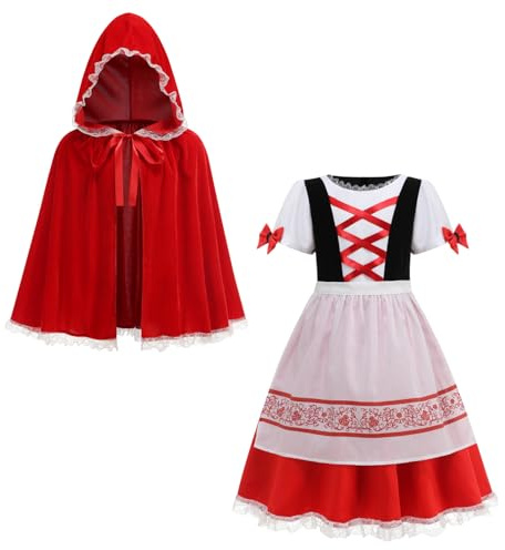 yolsun Girl's Little Red Riding Hood Costume Set for Kids Halloween Cosplay Dress Up Outfits (XLarge, 10-12Y)