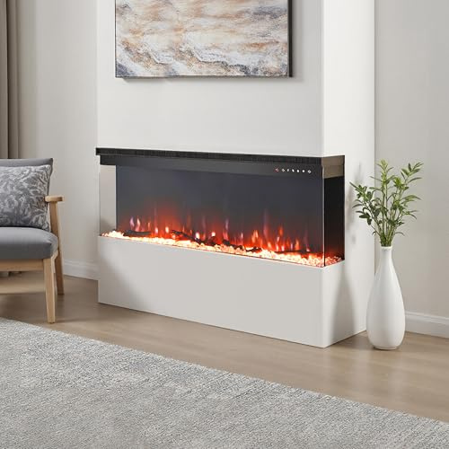 Warmiehomy Electric Fire 70inch/177.8cm 3D Effect Media Wall Fire Recessed/Freestanding Electric Fireplace with 12 Colors LED Flame Effect, Touch Remote Control & Overheat Protection
