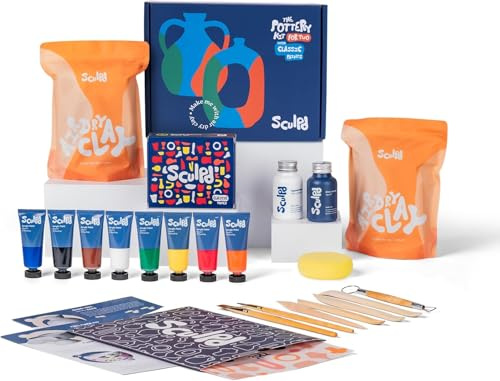 Sculpd - L'originale kit di ceramica per adulti - include argilla asciutta all'aria per adulti, strumenti per scolpire, vernice, pennelli, guide, set di arti e mestieri serali per coppie, vernice