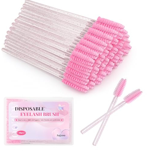 Aujzoo 40 pcs Pink Crystal Eyelash brush, Eyebrow brush, Makeup Kit, eyebrow brush,Castor Oil Brush Cosmetic Makeup Tools