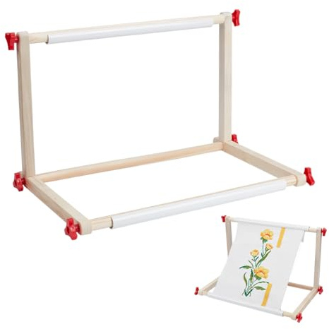 NBEADS Juego de 2 soportes ajustables para mesa de bordado, soporte de bordado de madera para punto de cruz, soporte de mesa para coser, acolchar, coser, accesorios de costura, herramienta de