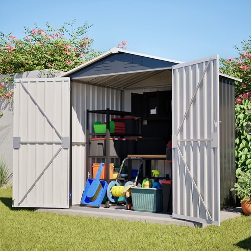 Jaxenor Abri de jardin en métal - 185 x 142 x 185 cm - Avec porte rabattable - Armoire de jardin étanche pour extérieur, terrasse, abri à outils, gris
