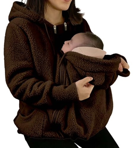 Giacca da trasporto per mamma e bambino 2 in 1 con inserto per neonato, giacca da allattamento, in pile di maternità, da donna, con cappuccio, canguro, giacca di maternità calda, autunno e inverno