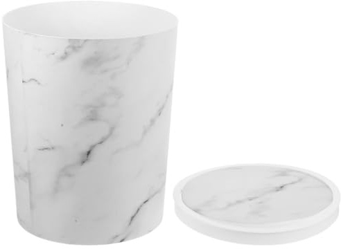 SUPVOX Papelera con Tapa Abatible Grande de Plástico con Diseño Mármol Claro, Cubo de Basura para Hogar, Oficina, Baño y Sala de Estar, Cesto para Basura Funcional y Fácil de Limpiar