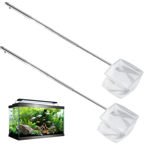 Set De 2 Epuisette Aquarium, Épuisettes Miniatures pour Aquarium avec Manche Télescopique en Acier Inoxydable – Filet De Pêche À Mailles Fines pour Aquarium, Étang Et Nettoyage, 8 X 6,5 Cm