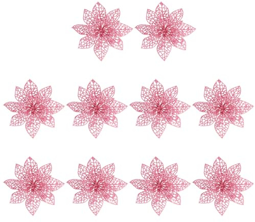 WINOMO Fiori artificiali per la decorazione albero di natale Fiori glitter in rosa