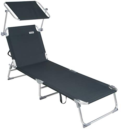 Casaria® Sonnenliege Klappbar Aluminium Wetterfest Gartenliege Mit Dach Seitentasche Tragegriff 150kg Belastbar 190x60cm Liegestuhl Relaxliege Grau