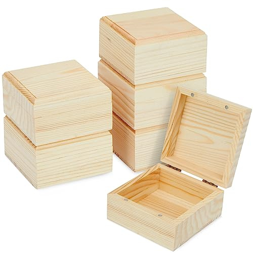 Bright Creations Confezione da 6 scatole in legno grezzo con coperchio incernierato, piccole scatole magnetiche in legno di pino, per artigianato e conservazione di gioielli, scatole in legno non
