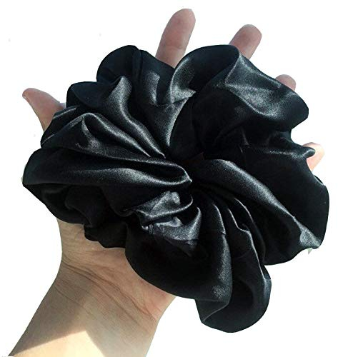 Waterlily 100% Mulberry Silk Oversized Scrunchie 19momme Charmeuse Giant Big Large Hair Ties Scrunchies for Women Soft Natural Headbands (Black)