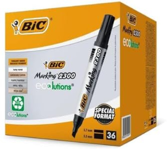 BIC Intensity, Marking 2300, Pennarelli Indelebili Neri ECOlutions, con il 51% di Materiali Riciclati, Punta Tonda Resistente, Cancelleria Casa e Ufficio, 36 Unità esclusiva amazon