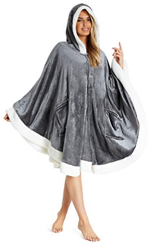 CityComfort Blanket Hoodie, Fleece Warm Poncho with Sleeves, Gifts for Women (Charcoal)