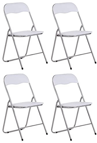 CLP 4 x Chaise De Cuisine Pliable Felix I Chaise Visiteur Pliable avec Pieds en Métal I Chaise Salle De Conférrence Confortable Et Pratique, Couleur:Blanc/Argent