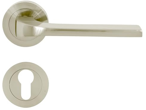domino Tipo-R M9 - Poignée de porte - Cylindre profilé PZ - Rosace ronde - Pour porte de bureau, porte de cave et porte intérieure - En aluminium et nickel