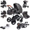 Bronea EXQUISE Kombi-Kinderwagen 3 in 1 INKL. MATRATZE | FARBAUSWAHL | Buggy, Auto-Babyschale, Zusammenklappbar mit Wickeltasche, Regenschutz, Mückenschutz & Sonnenschutz, Farbe:grey/silver