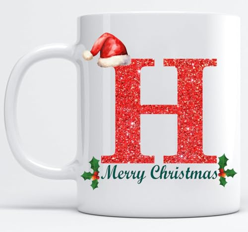 EKAM Personalised Mug Alphabet Letter H - Initial Mug with Letters - 11oz Ceramic Coffee/Tea Cup Gift for Christmas, Birthday, Secret Santa, Mother’s Day or Father’s Day Gift (Black - H)