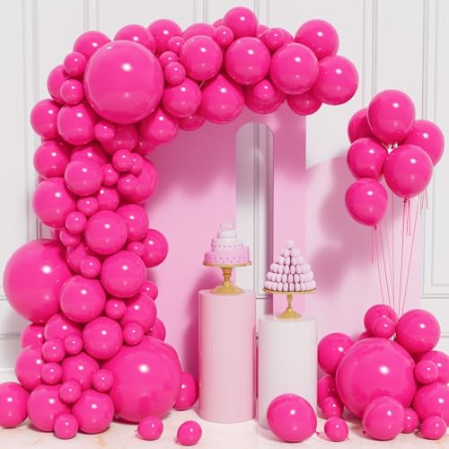 106 pcs Ballons Rose Chaud Ballons en Latex 5 10 12 18 pouces Kit Guirlande Ballon Rose Rouge avec Ruban pour Femmes Filles Fêtes d'Anniversaire de Fille Carnaval Fête de Mariage Baptême Décorations