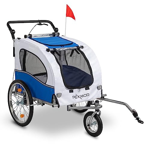 PEXMOR 2-in-1 Dog Bike Trailer,Pet Stroller Dog Trailer for Bicycle w/Universal Hitch,Folding Pet Cart Bike Wagon Cargo Carrier for Pet w/Universal Wheel & Shock Absorber