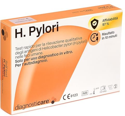 Test Helicobacter Pylori Certificato CE 0123 - Risultato Helicobacter Pylori Test Feci in 10 Minuti - Test per Helicobacter Pylori Sigillato e Sterile - Registrato al Ministero della Salute Italiana
