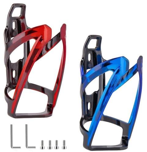 Flaschenhalter Fahrrad, 2er-Pack Getränkehalter Fahrrad, langlebige ultraleichte Kunststoff Wasserflaschenhalter für MTB Rennrad Mountainbike(Rot, Blau)