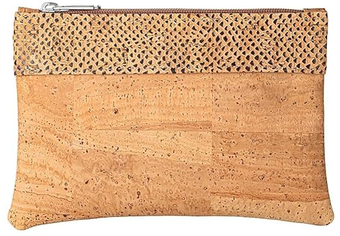 Kleine Kork-Tasche (Hellbraun mit Muster) - kleine Pouch - Etui - großer Geldbeutel - Kosmetiktasche - Portemmonaie mit Snake Print