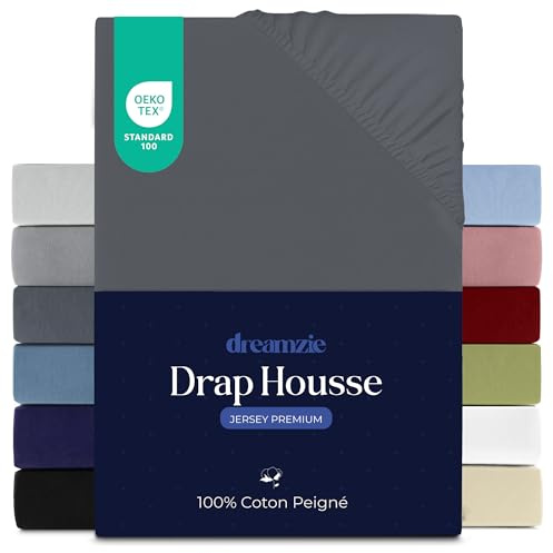 Dreamzie Premium Spannbettlaken 100x200 cm, Spannbetttuch für Dicke Matratzen bis zu 22 cm, Bettlaken 100% Jersey Baumwolle, 150 g/m², Oeko-TEX Zertifiziert - Dunkelgrau