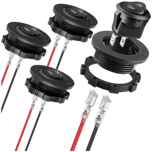 MKBKLLJY 4St. runde Wippschaltergehäuse 12V ON Off Schalter 12V DC Kreis Kippschalter 2Pin SPST 2Position 6A/250V 10A/125V AC 20mm Mini Wippschalter mit Klemmen Drähte für Auto Boot