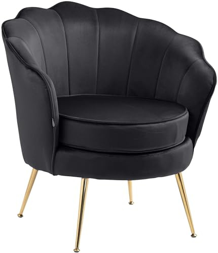 CLP Fauteuil Rosita I Chaise rembourrée recouverte de Velours I Structure en métal doré, Couleur:Noir