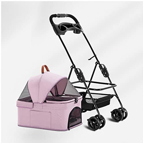 Hundebuggys für kleine und mittelgroße Hunde, Katzentransportboxen und -buggys, abnehmbarer Reisebuggy für Haustiere, tragbarer Hundekinderwagen, abtrennbarer Tragewagen (Pink) (Pink)