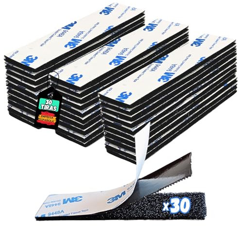 BASAMA 30 Tiras Belcro Adhesivo Doble Cara Extrafuerte de Nylon | Belcro de Pegar Doble Cara para amplia variedad de uso, en múltiples superficies | Pegamento Resistente y Duradero