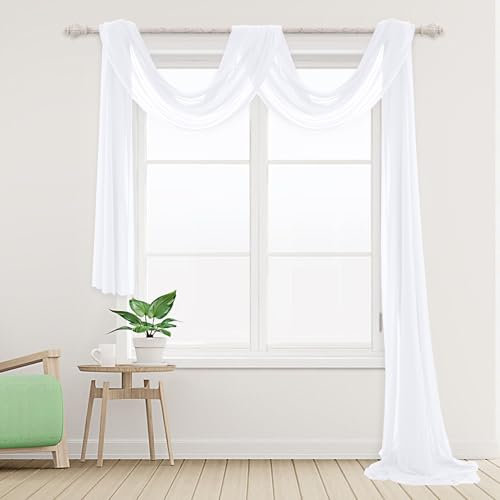 Ghope Querbehang Freihanddeko Transparent, 150 x 600cm Gardinen Voile Vorhang Deko Hochzeitsbogen Tüll für Fotografie Hochzeit Party Geburtstag Taufe Himmelbett