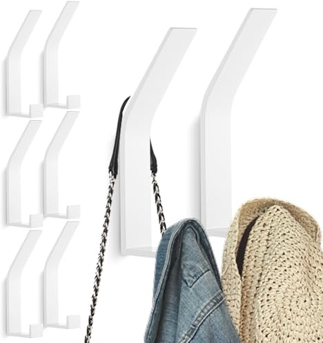Kssvzz 8 Piezas Percheros Pared, Colgador Pared Moderno, Percha Pared con Diseño de Tornillo Invisible, Perchero de Pared para Cocina Dormitorio Entrada Baño, Blanco