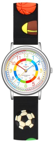 Alienwork Calcio Ragazzi Orologio di Apprendimento Bambini Ragazzi Argento Nero Multicolore bambini Impermeabile 5 ATM Tempo di Apprendimento