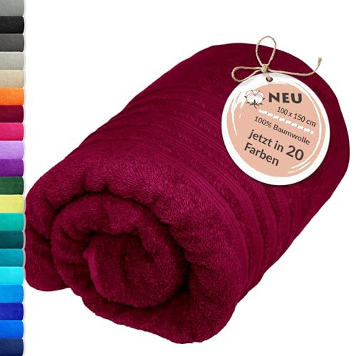 Lashuma großes Duschhandtuch 100x150 cm - Kirsch Rot, London Frottee Bade Handtuch groß, Ideal für Badezimmer, Wellness, Strand und Urlaub