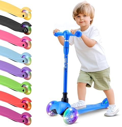 Hurtle Monopattino Leggero a 3 Ruote con Luci LED, Antiscivolo, per Bambini 2-5 Anni, Altezza Regolabile 63,-71 cm (Blu)